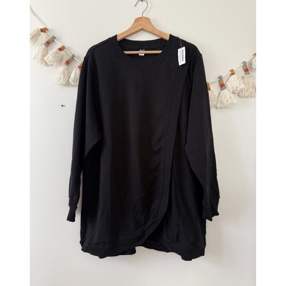 Old Navy Maternity Black Overlap Long Sleeve Sweatshirt Tunic Cozy Lounge NWT 2x